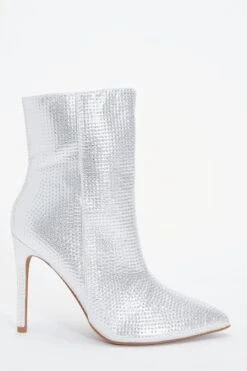 Silver Diamante Ankle Heeled Boots -Outlet Clothyne Store 00100036890 XM