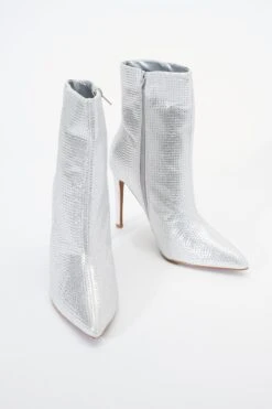 Silver Diamante Ankle Heeled Boots -Outlet Clothyne Store 00100036890 XS