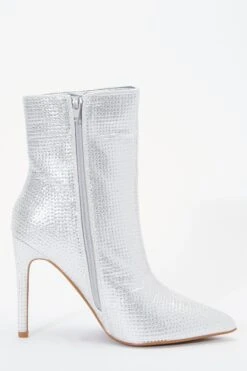 Silver Diamante Ankle Heeled Boots -Outlet Clothyne Store 00100036890 ZS