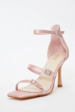 Pink Satin Strappy Buckle Heeled Sandals -Outlet Clothyne Store 00100036970 XB