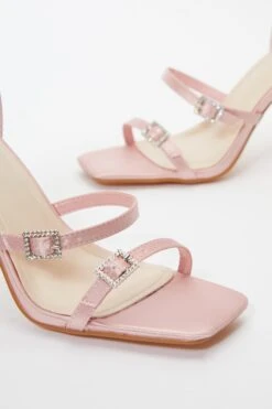 Pink Satin Strappy Buckle Heeled Sandals -Outlet Clothyne Store 00100036970 ZB