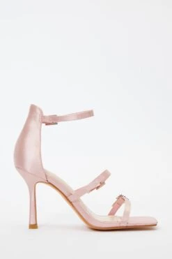 Pink Satin Strappy Buckle Heeled Sandals -Outlet Clothyne Store 00100036970 ZS