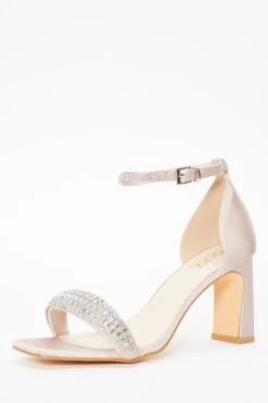 Champagne Satin Diamante Heeled Sandals -Outlet Clothyne Store 00100036972 XB