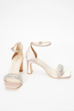 Champagne Satin Diamante Heeled Sandals -Outlet Clothyne Store 00100036972 XS
