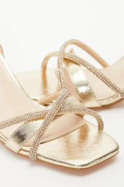 Gold Foil Diamante Block Heeled Sandals -Outlet Clothyne Store 00100036975 ZB