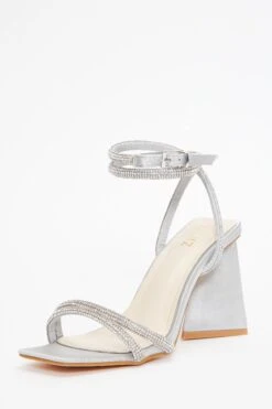 Grey Satin Diamante Triangle Heeled Sandals -Outlet Clothyne Store 00100036977 XB