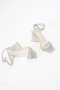Grey Satin Diamante Triangle Heeled Sandals -Outlet Clothyne Store 00100036977 XS