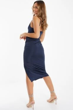 Navy Ruched Bodycon Midi Dress -Outlet Clothyne Store 00100036987 XB