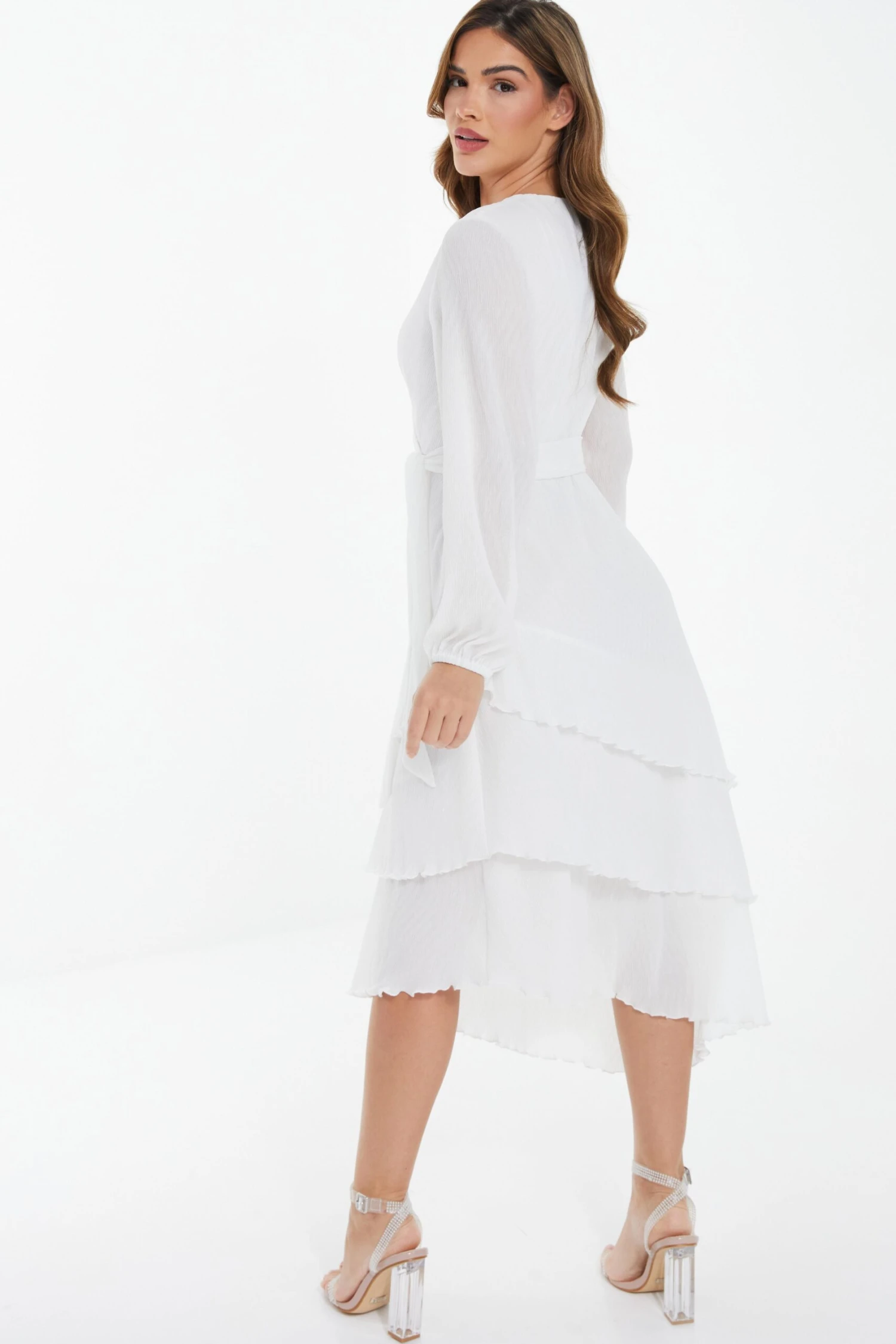 White Chiffon Crinkle Wrap Midi Dress 5 White Chiffon Crinkle Wrap Midi Dress - Image 3