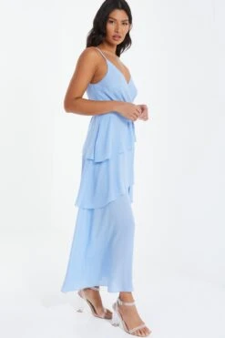 Blue Chiffon Frill Midiaxi Dress -Outlet Clothyne Store 00100037042 XS