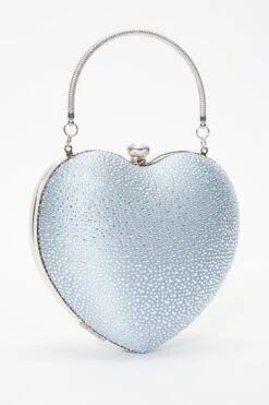 Light Blue Satin Diamante Heart Bag -Outlet Clothyne Store 00100037087 XM