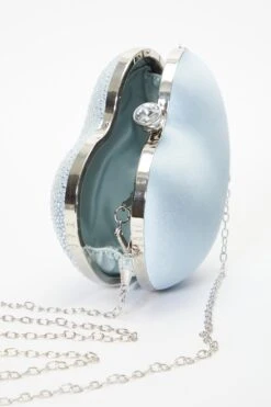 Light Blue Satin Diamante Heart Bag -Outlet Clothyne Store 00100037087 XS
