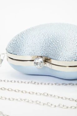 Light Blue Satin Diamante Heart Bag -Outlet Clothyne Store 00100037087 ZS