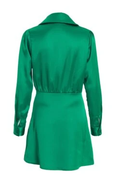 Green Satin Button Mini Shirt Dress -Outlet Clothyne Store 00100037100 ZB
