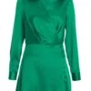 Green Satin Button Mini Shirt Dress -Outlet Clothyne Store 00100037100 ZM