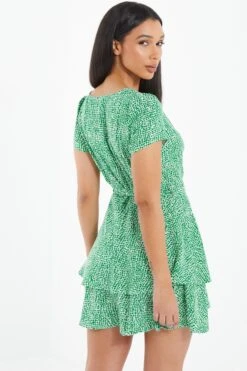 Green Polka Dot Wrap Mini Dress -Outlet Clothyne Store 00100037102 XB