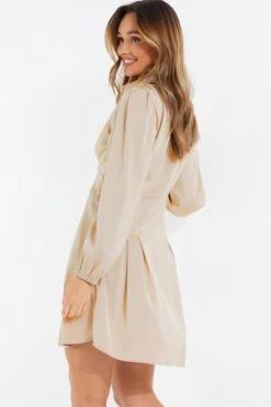 Stone Satin Button Shirt Mini Dress -Outlet Clothyne Store 00100037131 XB