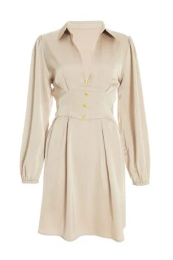 Stone Satin Button Shirt Mini Dress