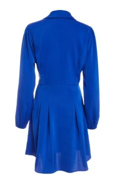 Royal Blue Satin Button Shirt Mini Dress -Outlet Clothyne Store 00100037135 ZB