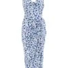 Blue Satin Animal Print Ruched Midi Dress -Outlet Clothyne Store 00100037160 ZM