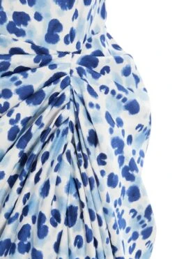 Blue Satin Animal Print Ruched Midi Dress -Outlet Clothyne Store 00100037160 ZS