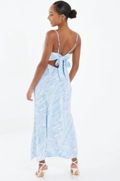 Light Blue Brush Stroke Tie Back Split Midi Dress -Outlet Clothyne Store 00100037202 XB