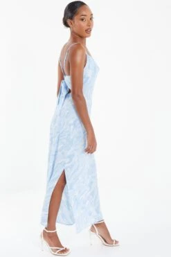 Light Blue Brush Stroke Tie Back Split Midi Dress -Outlet Clothyne Store 00100037202 XS