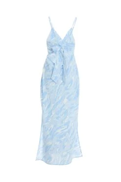 Light Blue Brush Stroke Tie Back Split Midi Dress -Outlet Clothyne Store 00100037202 ZB