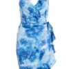 Blue Satin Marble Print Wrap Mini Dress -Outlet Clothyne Store 00100037206 ZM
