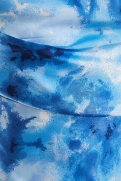 Blue Satin Marble Print Ruched Split Midi Dress -Outlet Clothyne Store 00100037207 ZS