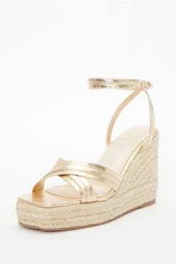 Gold Cross Strap Wedges 10 Gold Cross Strap Wedges -Outlet Clothyne Store 00100037272 XB