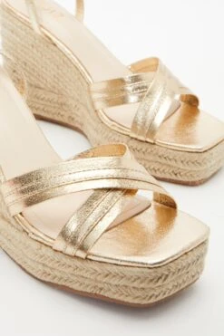 Gold Cross Strap Wedges 12 Gold Cross Strap Wedges -Outlet Clothyne Store 00100037272 ZB
