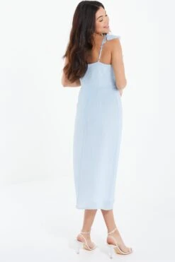 Light Blue Textured Frill Midi Dress -Outlet Clothyne Store 00100037308 XB