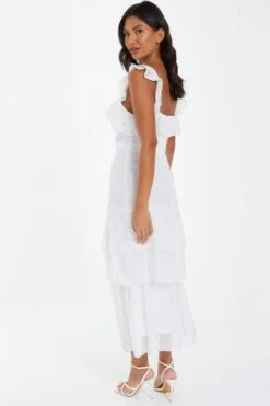 White Chiffon Dobby Tiered Maxi Dress -Outlet Clothyne Store 00100037314 XB