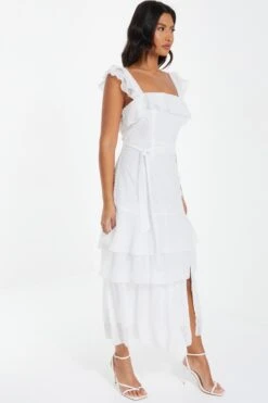 White Chiffon Dobby Tiered Maxi Dress -Outlet Clothyne Store 00100037314 XS