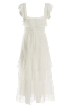 White Chiffon Dobby Tiered Maxi Dress -Outlet Clothyne Store 00100037314 ZB