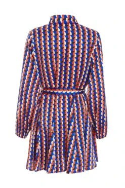 Blue Satin Geometric Mini Shirt Dress -Outlet Clothyne Store 00100037330 ZB