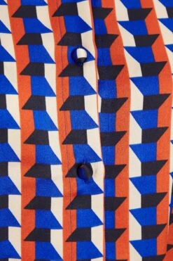 Blue Satin Geometric Mini Shirt Dress -Outlet Clothyne Store 00100037330 ZS