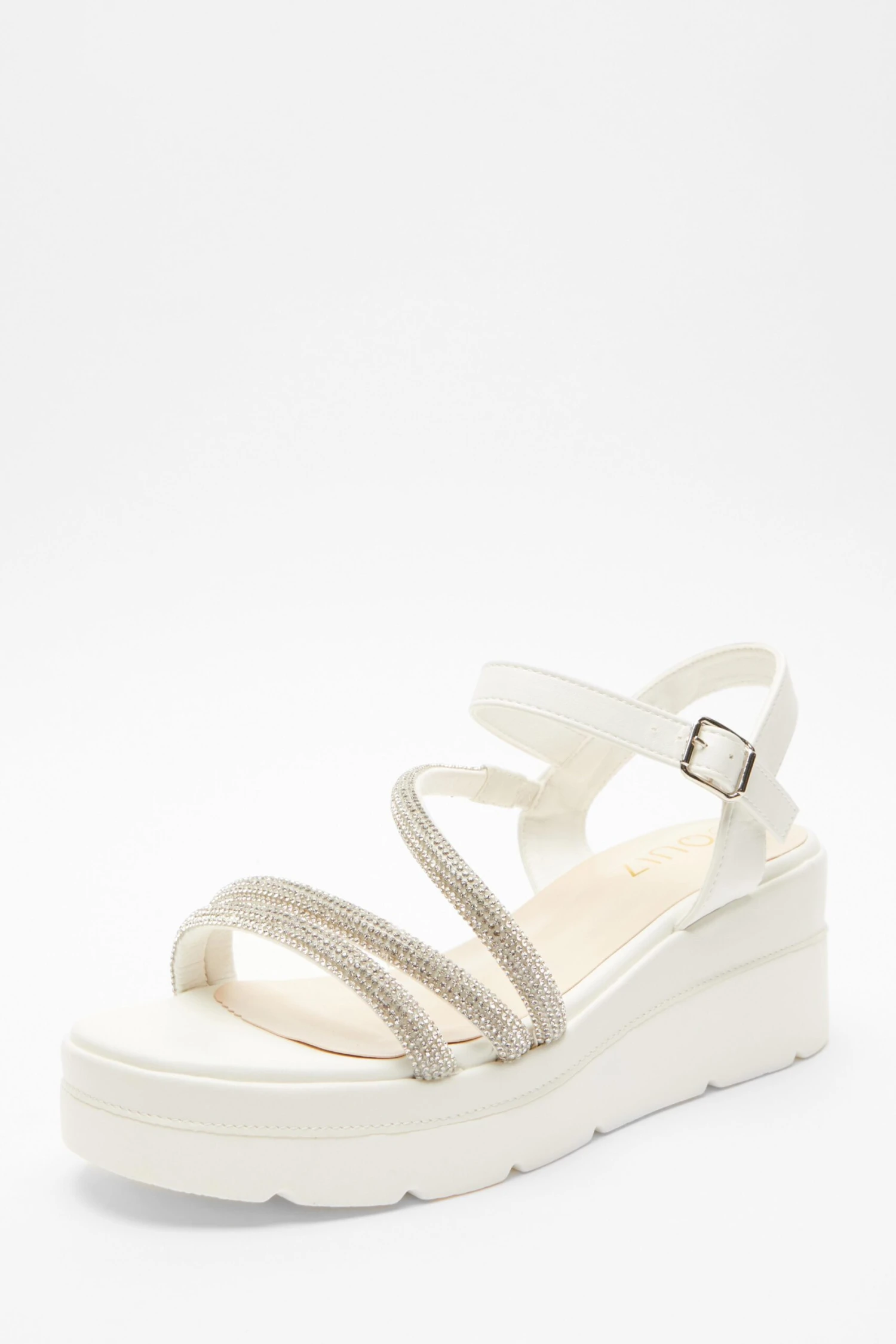 White Faux Leather Diamante Wedges 5 White Faux Leather Diamante Wedges - Image 3