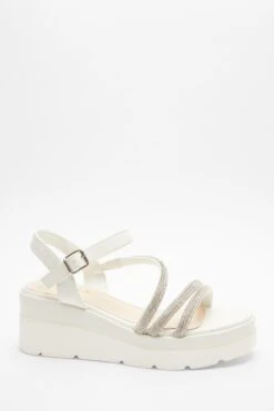 White Faux Leather Diamante Wedges 9 White Faux Leather Diamante Wedges -Outlet Clothyne Store 00100037331 XM