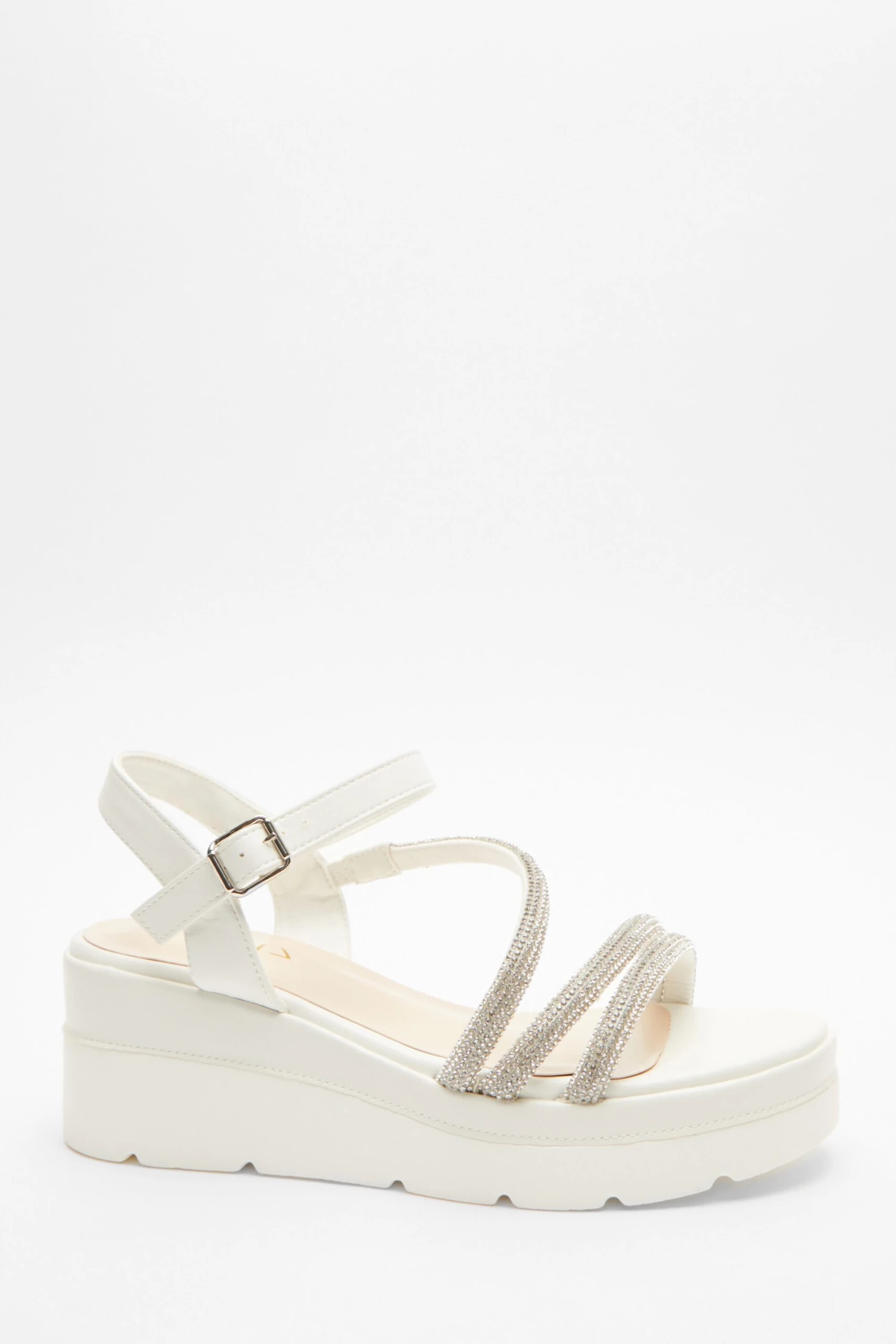 White Faux Leather Diamante Wedges 4 White Faux Leather Diamante Wedges - Image 2