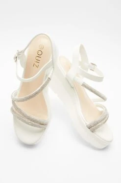 White Faux Leather Diamante Wedges 11 White Faux Leather Diamante Wedges -Outlet Clothyne Store 00100037331 XS