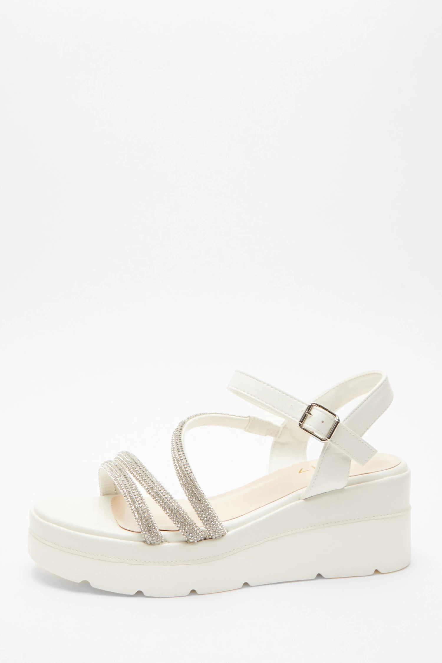 White Faux Leather Diamante Wedges 3 White Faux Leather Diamante Wedges