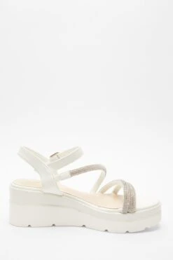 White Faux Leather Diamante Wedges 13 White Faux Leather Diamante Wedges -Outlet Clothyne Store 00100037331 ZS