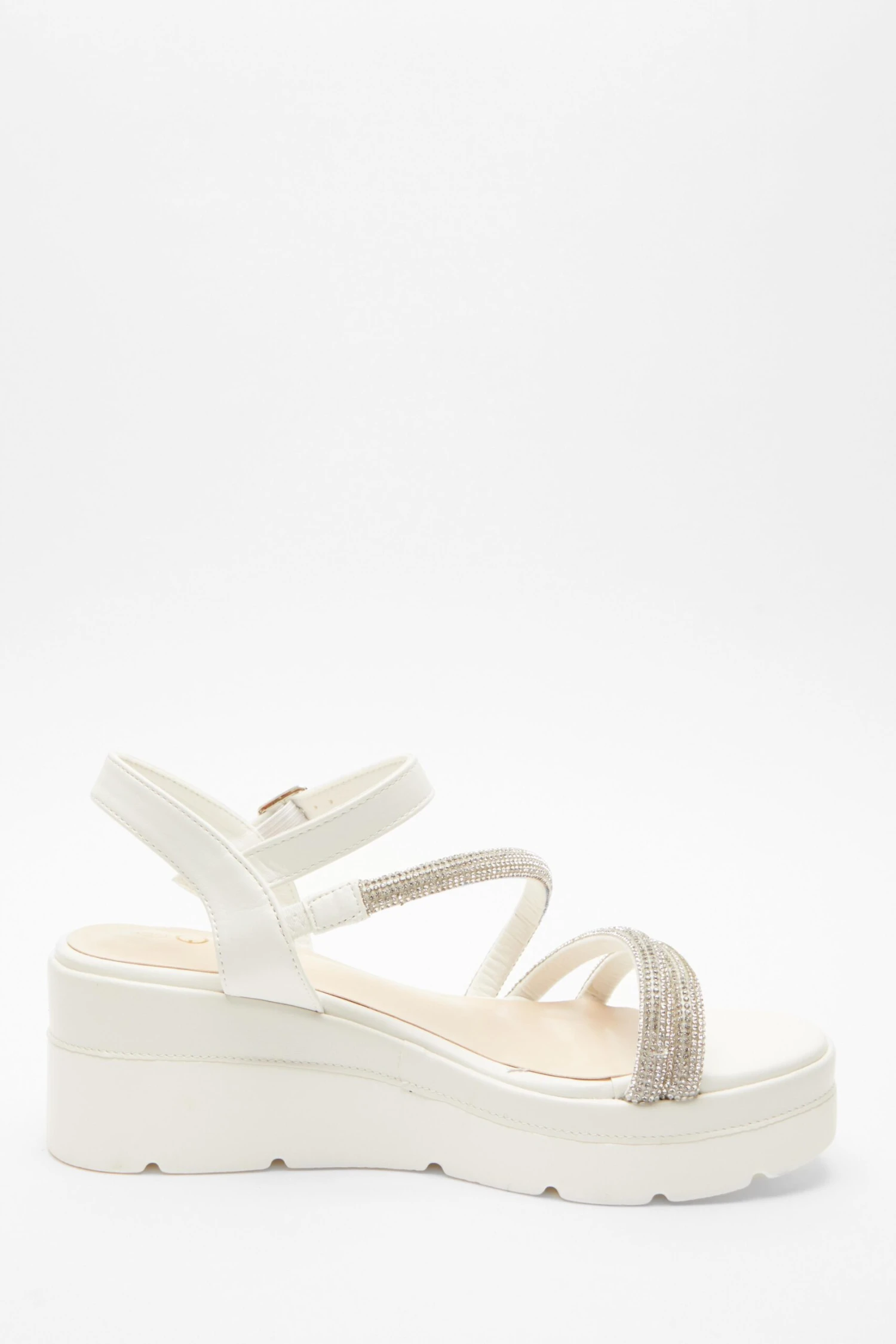 White Faux Leather Diamante Wedges 8 White Faux Leather Diamante Wedges - Image 6