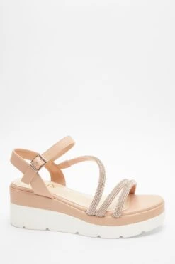 Pink Faux Leather Diamante Wedges 9 Pink Faux Leather Diamante Wedges -Outlet Clothyne Store 00100037332 XM