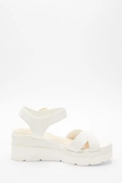 White Faux Leather Cross Strap Wedges -Outlet Clothyne Store 00100037333 ZS