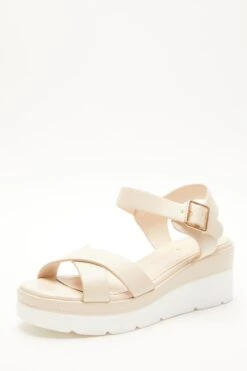 Nude Faux Leather Cross Strap Wedges -Outlet Clothyne Store 00100037334 XB