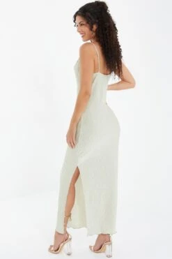 Champagne Plisse Split Maxi Dress -Outlet Clothyne Store 00100037348 XB