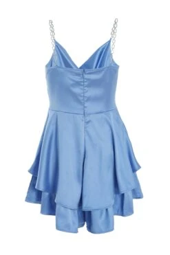 Blue Satin Diamante Frill Playsuit 12 Blue Satin Diamante Frill Playsuit -Outlet Clothyne Store 00100037355 ZB